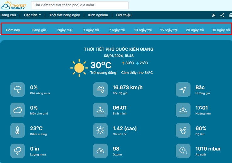 Tra cứu dự báo thời tiết chi tiết tại thoitiethomnay.vn