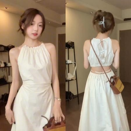 Váy khoét lưng Mina dress dáng dài tiểu thư