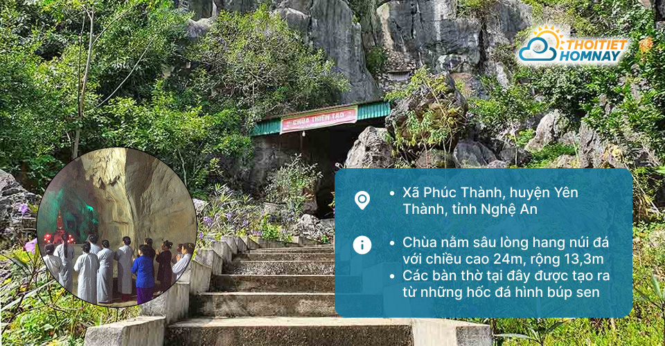 Chùa Thiên Tạo ở Nghệ An nằm trong hang núi 