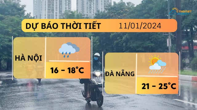 Dự báo thời tiết hôm nay 11/1: Hà Nội mưa rét, TP.HCM ít mây, không mưa