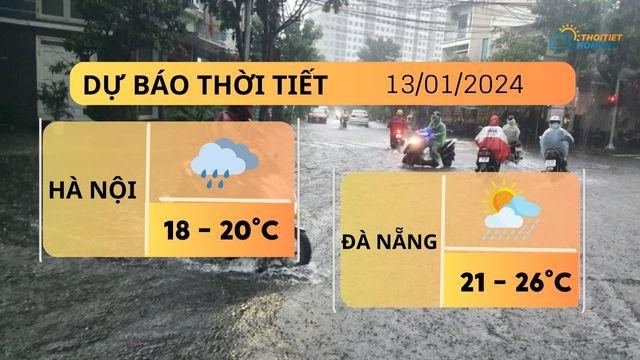 Dự báo thời tiết hôm nay 13/1: Mưa nhỏ rải rác tại Hà Nội, Đà Nẵng và TP.HCM