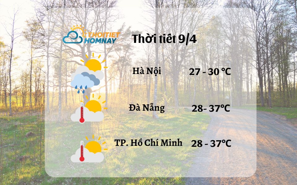 Dự báo thời tiết hôm nay 9/4: phía Nam nắng 38 độ C